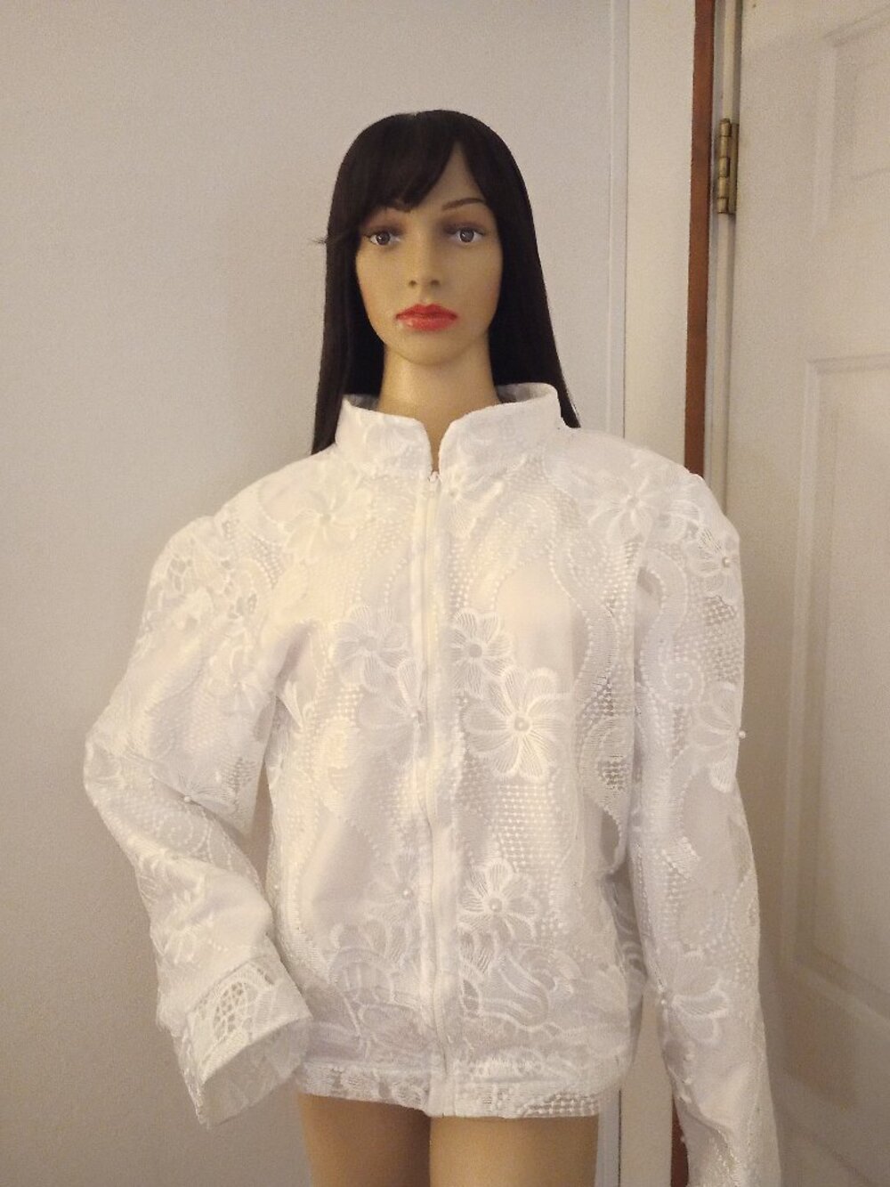 White lace bomber jacket